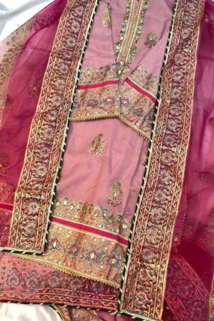 Stitched Pink Two Shaded Dupatta Katan Silk Suit