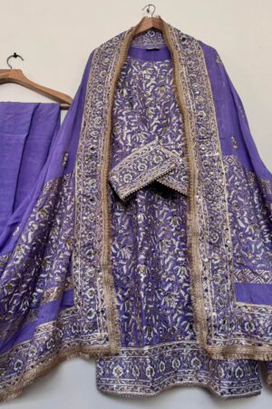 Stitched Orchid Purple Raw Silk Suit