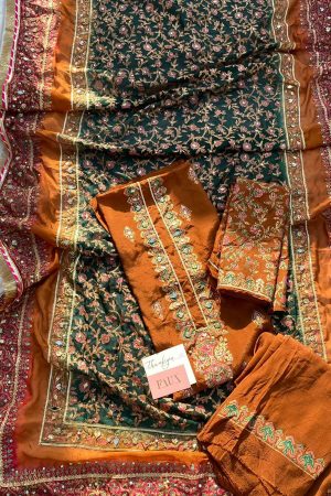 Burnt Orange Multi Dupatta Raw Silk Set