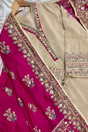 Stitched Skin & Pink Raw Silk Suit