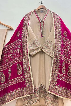 Stitched Skin & Pink Raw Silk Suit